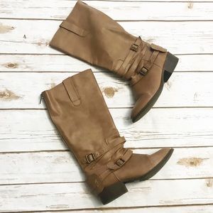 CANDIE’S Tan faux leather tall riding Boots Size 4
